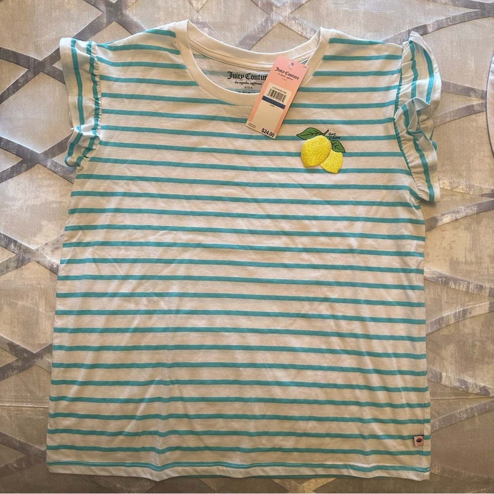 Juicy Couture Blue and White Short Sleeve Striped Tee